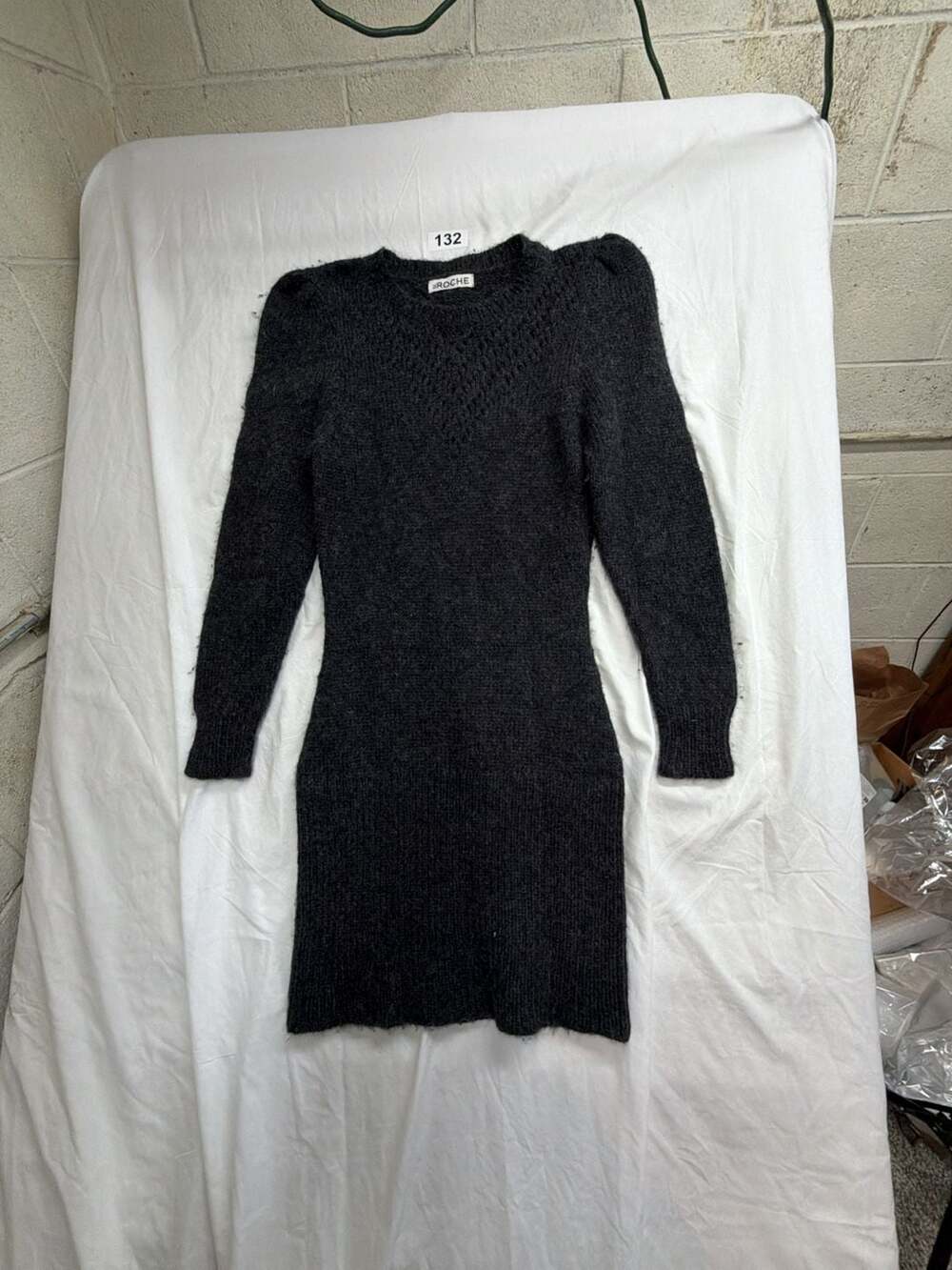 st. ROCHE Women's Baby Alpaca Blend Knit Mini Sweater Dress in Charcoal Gray